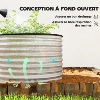 Outsunny Lot de 2 jardinières surélevées kit de jardinière ronde surélevée fonds ouverts acier galvanisé 90 x 90 x 56 cm argent(m-5)