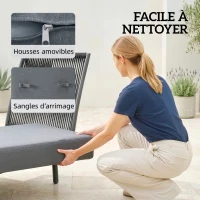 Outsunny Chaise Longue de Jardin avec Coussins Lavables en Oléfine et Étagère Latérale, Cadre en Métal, 58x137x75cm, Gris(m-8)