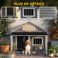 PawHut Niche pour Chien Extérieur avec Terrasse et Toit Bitumé Bois 124 x 112 x 105 cm Gris(m-6)