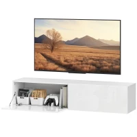 HOMCOM Meuble TV suspendu pour téléviseur jusqu'à 45 55 65 pouces avec 2 placards à portes, 140 x 33 x 29,8 cm, blanc(m-1)