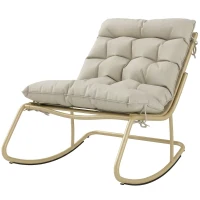 Outsunny Rocking Chair de Jardin Fauteuil à Bascule Coussin Moelleux 125cm Large 64cm en Acier et Textilène Beige et Doré(m-1)