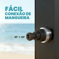 Outsunny Duche Solar de Jardim 60 L com Chuveiro de Mão Torneira para Pés Água Fria e Quente até 60 °C Ligação a Mangueira 21,8x18,2x227 cm Preto(m-7)