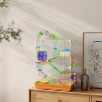 PawHut Cage pour hamster et gerbille à 5 étages, habitat sécurisé en grillage métallique avec tunnels, roue, maison et échelles, 46 x 30 x 58 cm, orange(m-10)