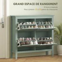 HOMCOM Meuble à chaussures 20 paires, armoire à chaussures avec 4 tiroirs rabattables, étagères amovibles et réglables, vert(m-4)