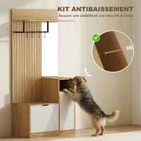 HOMCOM Meuble d'entrée 6 en 1, vestiaire d'entrée avec banc à chaussures rabattable, miroir, 80x37x168cm, chêne(m-6)