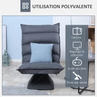 HOMCOM Fauteuil de sol paresseux pivotant 360° avec dossier inclinable design capitonné 62 x 62 x 95 cm gris foncé(m-7)