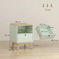 HOMCOM 2er-Set Nachttische, Nachttische mit Schublade und offenem Fach, 40 x 40 x 55 cm, Eiche und Hellgrün(m-3)
