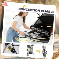 PawHut Poussette pour Chien 4 Roues, Chariot Pliable avec Auvent Réglable, Panier de Rangement, 77x44x102cm, Gris(m-5)