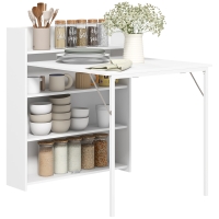 HOMCOM Table à manger pliante, table de cuisine pour 3 personnes, plateau à abattant et 4 étagères, 78,5x91x93cm, blanc