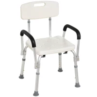 HOMCOM Chaise de Douche siège de Douche Ergonomique Hauteur réglable Pieds antidérapants Dossier accoudoirs Amovibles Charge Max. 136 Kg alu HDPE Blanc(m-11)