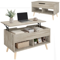 HOMCOM Table basse relevable, table de salon avec compartiment caché et étagères ouvertes, 75 x 40 x 58 cm, bois naturel