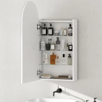 HOMCOM Armoire murale salle de bain avec miroir, meuble salle de bain sans cadre en arche et étagères en verre réglables, blanc(m-7)