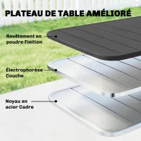 Outsunny Table de Salle à Manger Extérieure 120 x 70 cm pour 4 Personnes, Table de Jardin Rectangulaire avec Plateau à Lattes et Bords Arrondis, Gris(m-5)