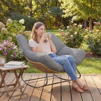 Outsunny Fauteuil à Bascule Papasan Intérieur Extérieur, Chaise Ovale à Bascule Rembourrée pour Jardin, Patio, Gris(m-10)