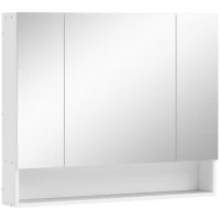 kleankin Armoire murale salle de bain avec miroir, armoire de toilette 3 portes miroir, étagères réglables, 90x15x75cm, blanc(m-12)