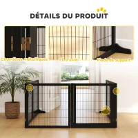PawHut Barrière de sécurité pour chien barrière pliable à 6 panneaux avec pieds amovibles 432 x 36 x 70 cm noir(m-6)