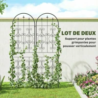 Outsunny Lot de 2 Supports pour Plantes Grimpantes, Treillis de Jardin, pour Légumes, Vignes, Fleurs, en Métal, 50 x 180 cm, Noir(m-4)