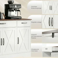 HOMCOM Buffet, meuble de rangement cuisine style ferme avec 4 portes de grange, 3 tiroirs, étagères ajustables, blanc(m-7)