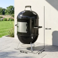 Outsunny 3-in-1 Räuchergrill mit 3 Grillrosten, integriertem Thermometer, verstellbarer Belüftung, 62,5x47,5x91cm, Schwarz(m-3)