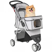 PawHut Poussette pour Chien 4 Roues, Chariot Pliable avec Auvent Réglable, Panier de Rangement, 77x44x102cm, Gris(m-11)