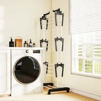 HOMCOM Séchoir étendoir à linge sur roulette pliable ailes latérales intérieure et extérieure 73 x 64 x 177 cm noir argent(m-9)