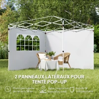 Outsunny Parois latérales pour tonnelle 3 x 3 m panneaux pour pavillon avec fenêtre lot de 2 tissu Oxford blanc(m-4)