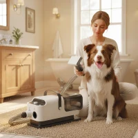 PawHut Aspirateur poil de chien et séchoir 5-en-1 kit toilettage chien professionnel 12kPa  50dB 37,6x17,5x18,5cm blanc(m-10)