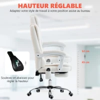 Vinsetto Fauteuil de bureau direction massant chauffant hauteur réglable dossier inclinable toile de lin blanc(m-6)