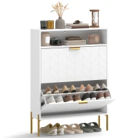 HOMCOM Móvel para sapatos 16 pares, armário estreito com 2 gavetões basculantes, compartimento aberto, branco(m-5)