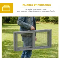 PawHut Clapier Lapin Extérieur Enclos Lapin Pliable en Bois Toit Ouvrant et Poignée pour Poule Canard 110x105x50cm Gris(m-5)