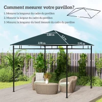 Outsunny Toile de rechange pour pavillon tonnelle tente toit de remplacement gazebo de jardin tissu polyester haute densité 180 g/m² anti-UV 3 x 3 m gris(m-3)