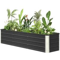 Outsunny Jardinière surélevée en acier avec gants, carré potager de jardin pour fleurs, herbes, légumes, 183 x 47 x 40 cm, gris(m-1)