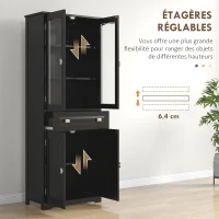 HOMCOM Buffet haut armoire de cuisine 4 portes dont 2 portes vitrées et 1 tiroir hauteur 160 cm avec étagères en bois noir(m-5)