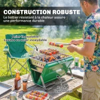 Outsunny Barbecue au charbon bois pliable, barbecue portable, poignée et pieds repliables, pour jardin, terrasse, camping, vert(m-7)