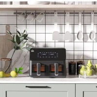 HOMCOM Friteuse à air sans huile Air Fryer double compartiment 8L 2500 W 8 programmes écran température réglable minuterie noir(m-10)