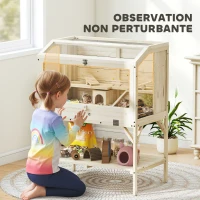 PawHut Cage hamster en bois, cage rongeur à 2 niveaux, étagère de rangement, couvercle ouvrant, 84 x 53 x 110 cm, bois naturel(m-6)