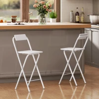 HOMCOM Lot de 2 tabourets de bar pliables avec dossier et repose-pieds, cadre en acier, 87 cm de haut, blanc(m-10)
