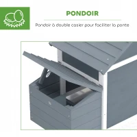 PawHut Petit poulailler cottage cage à poules sur pied dim. 150,5L x 54l x 87H cm multi-équipement bois massif de sapin(m-6)