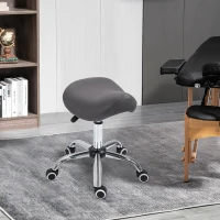 HOMCOM Tabouret à roulettes, tabouret de massage avec hauteur réglable 49-61 cm et selle ergonomique, chaise de travail à roulettes pivotant 360°, pour salon de massage tatouage clinique spa, gris(m-9)