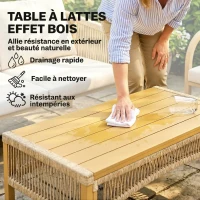 Outsunny Salon de Jardin Extérieur 4 Pièces avec Canapé 2 Fauteuils Table Coussins, Acier Résine Tressée, 120x72x73cm, Kaki(m-7)