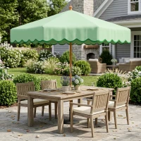 Outsunny Parasol de Jardin Rond avec Volants Rétro Chic Aspect Bois Protection Solaire UV 230cm Vert Clair(m-7)