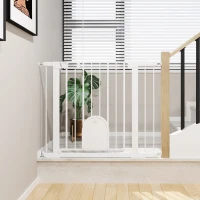 PawHut Barrière de sécurité animaux avec porte fermeture automatique système de double verrouillage, acier blanc(m-10)