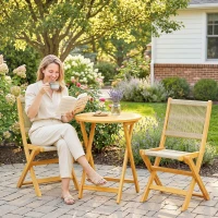 Outsunny Salon de Jardin Ensemble Bistro 3 Pièces Table Ronde et 2 Chaises Pliables Design Boho Bois d'Acacia Cordage PP Naturel(m-10)
