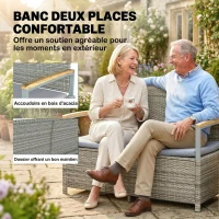 Outsunny Banc de Jardin Banquette avec Coffre de Rangement 170L 2 Places Coussin Déhoussable Résine Tressée 120x60x84cm Gris(m-7)