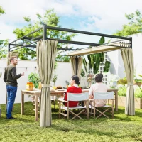 Outsunny Pergola de Jardin Tonnelle de Jardin Extérieur Toit Rétractable 4 Rideaux Protection UV30+3x3m Beige(m-10)