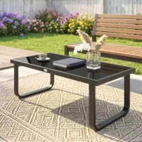 Outsunny Gartencouchtisch rechteckig, geschwungene Beine, Platte aus gehärtetem Glas, für Terrasse Balkon, 90x45x33cm, Schwarz(m-6)