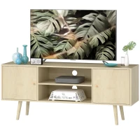 HOMCOM Meuble TV meuble télé pour téléviseur jusqu'à 55 pouces 2 placards et 2 étagères ouvertes 120x34x50cm effet bois naturel(m-1)