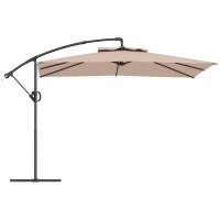 Outsunny Parasol déporté carré 3 x 3 m avec manivelle, base croisée, parasol inclinable et rotation à 360°, toile 180 g/m² kaki(m-11)