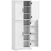 HOMCOM Buffet haut cuisine, armoire de cuisine, 4 portes, 10 niches, 8 porte-épices et étagères réglables, 60x35x162cm, blanc(m-12)