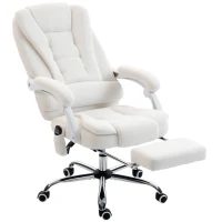 Vinsetto Fauteuil de bureau direction massant chauffant hauteur réglable dossier inclinable toile de lin blanc(m-12)
